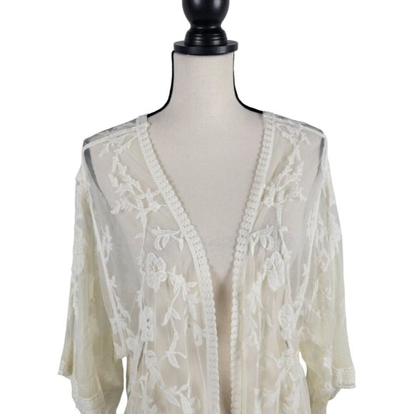Dizzy Gal Size S Ivory Lace Floral Open Front Kimono / Swimsuit Cover. *Has Flaw - Picture 3 of 13